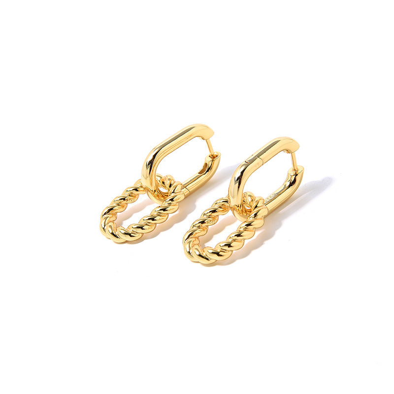S925 Sterling Silver Gold-Plated Double Ring Buckle Detachable Earrings for Women